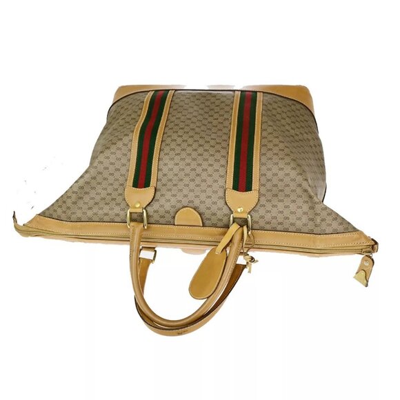 GUCCI Logo Sherry GG Pattern Travel Hand Bag PVC Leather Brown Italy 62YG543 - Picture 5 of 15